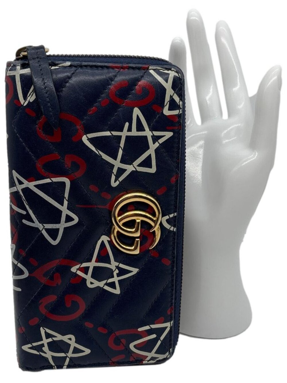 Gucci  Ghost Matelasse Leather Zippy Wallet Blue 448087 - Picture 2 of 15